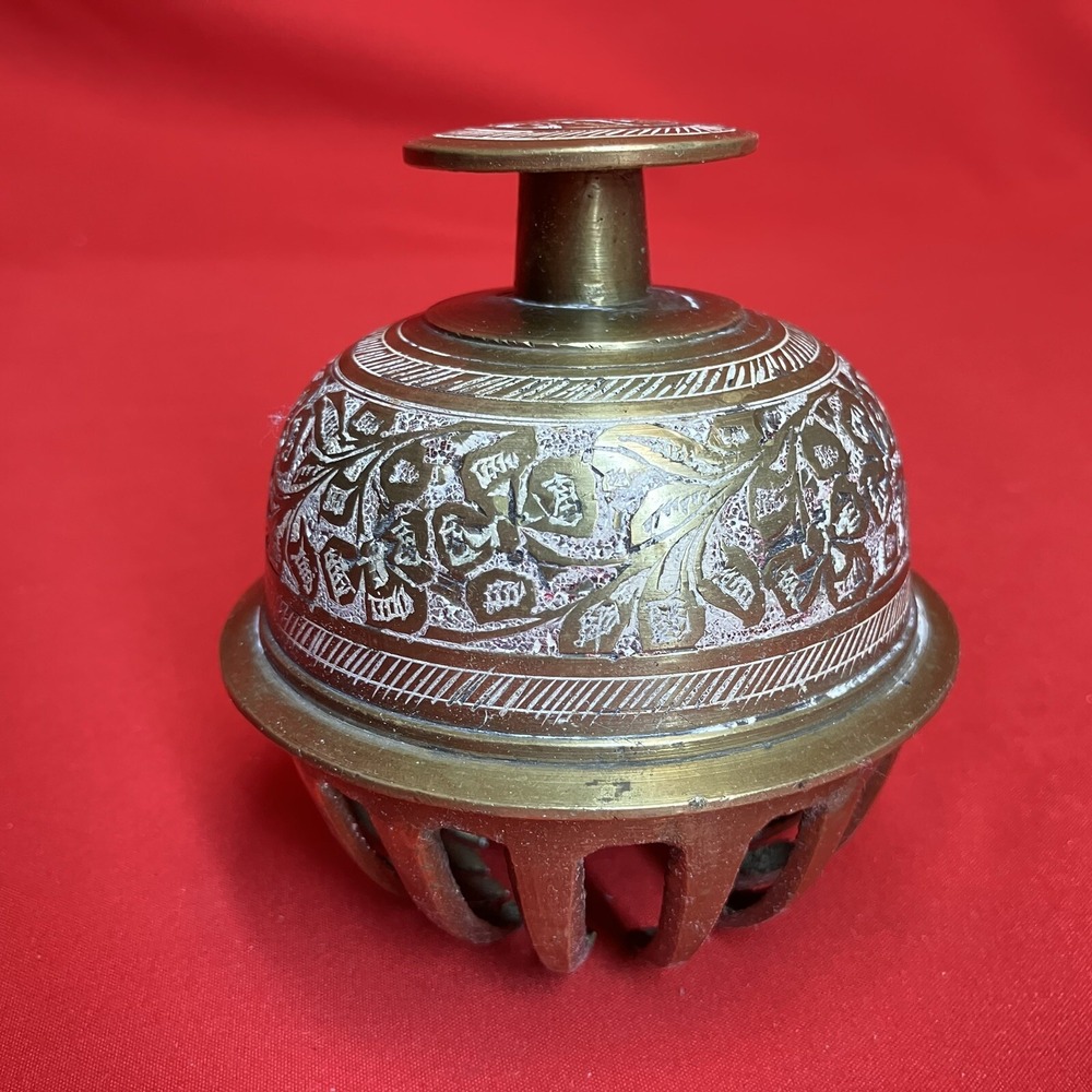 Vintage Indian Temple Brass Bell / Elephant Claw / Prayer / Engraved /No Clapper